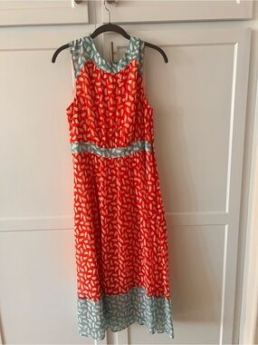 Boden Orange sleeveless Midi Dress with Mint Trim